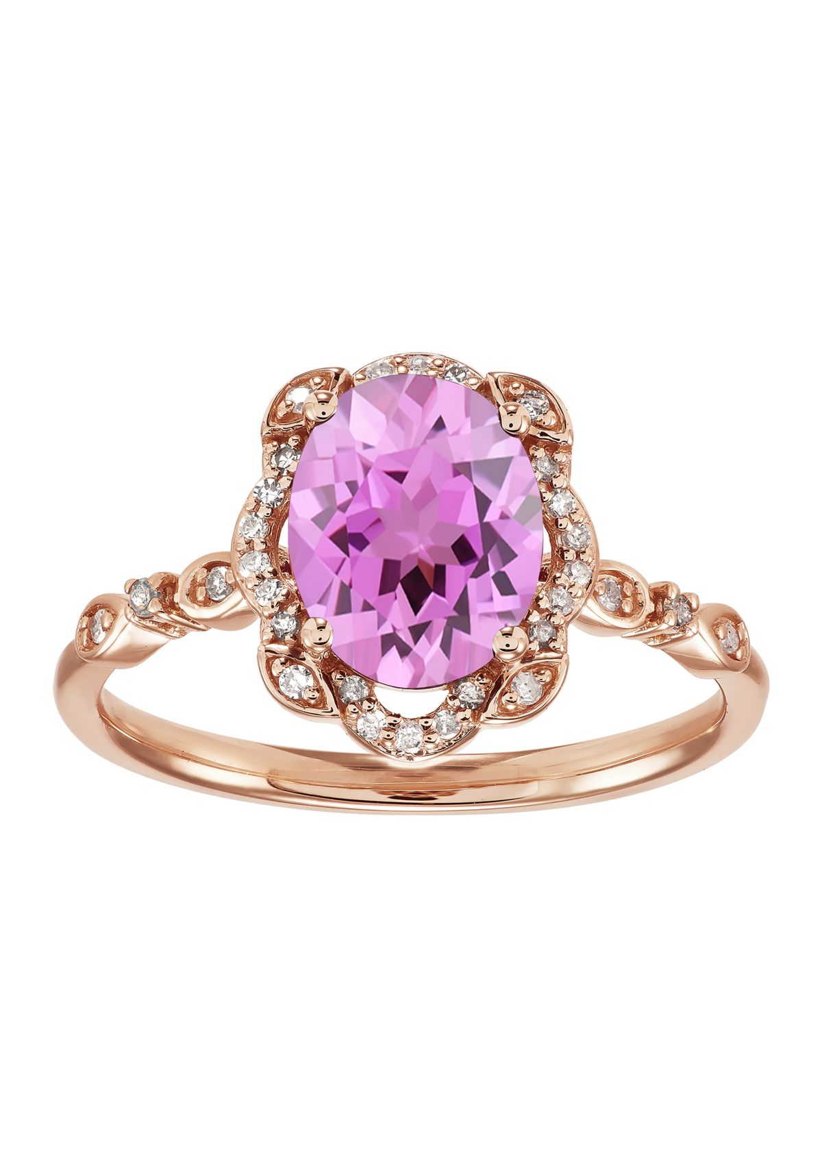1/8 ct. t.w. Pink Amethyst and Diamond Ring in 10K Rose Gold
