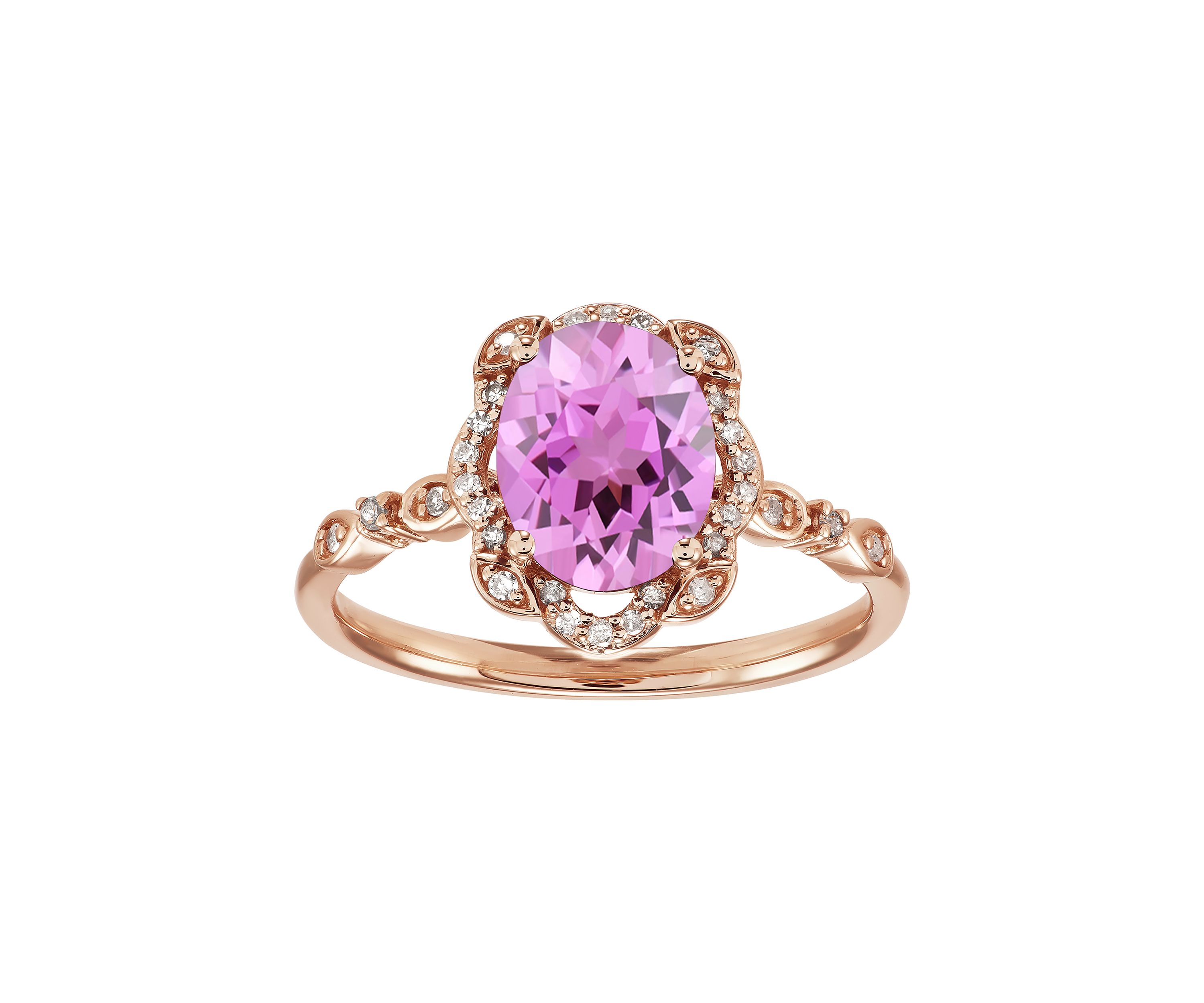 1/8 ct. t.w. Pink Amethyst and Diamond Ring in 10K Rose Gold