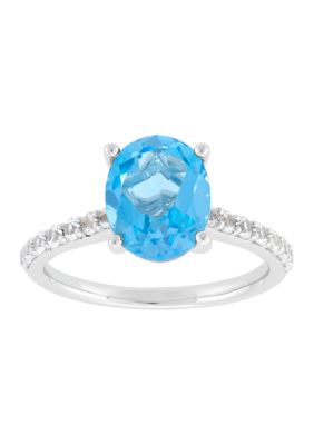 Belk & Co Swiss Blue Topaz and Lab Grown White Sapphire Ring in Sterling Silver, 7