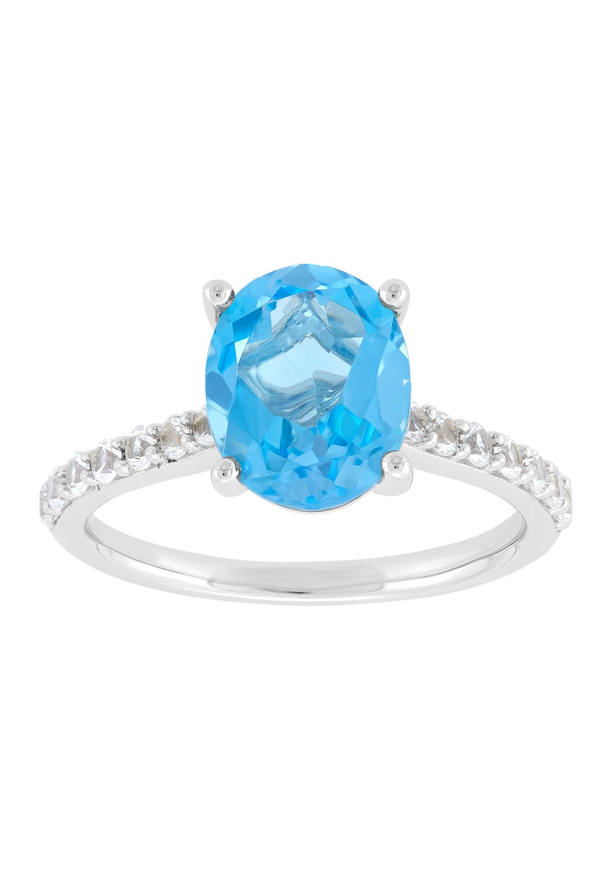 Swiss Blue Topaz and Lab Grown White Sapphire Ring in Sterling Silver