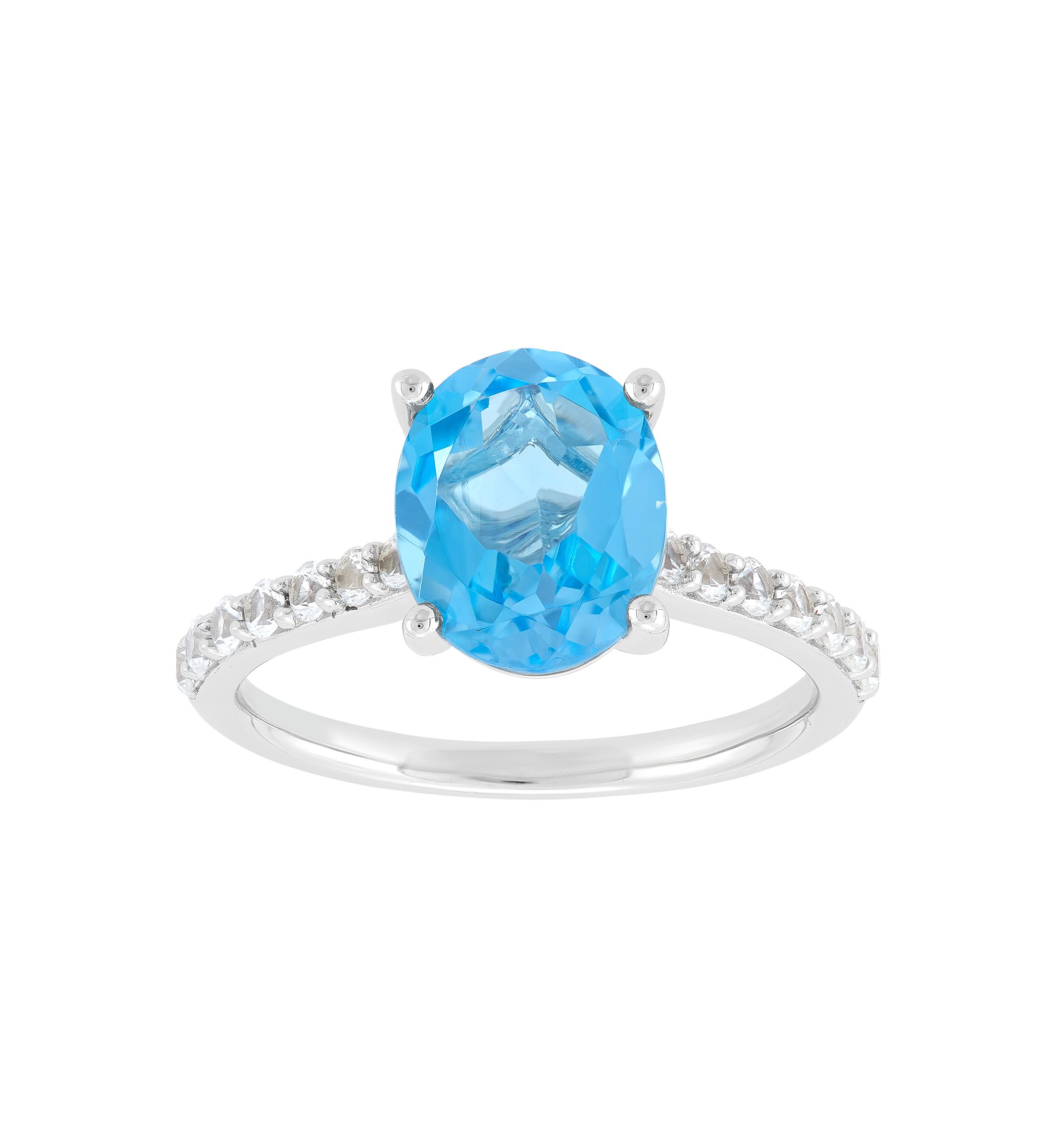 Swiss Blue Topaz and Lab Grown White Sapphire Ring in Sterling Silver
