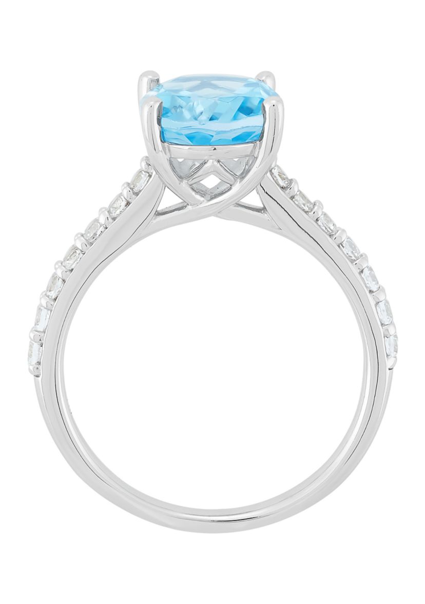 Swiss Blue Topaz and Lab Grown White Sapphire Ring in Sterling Silver