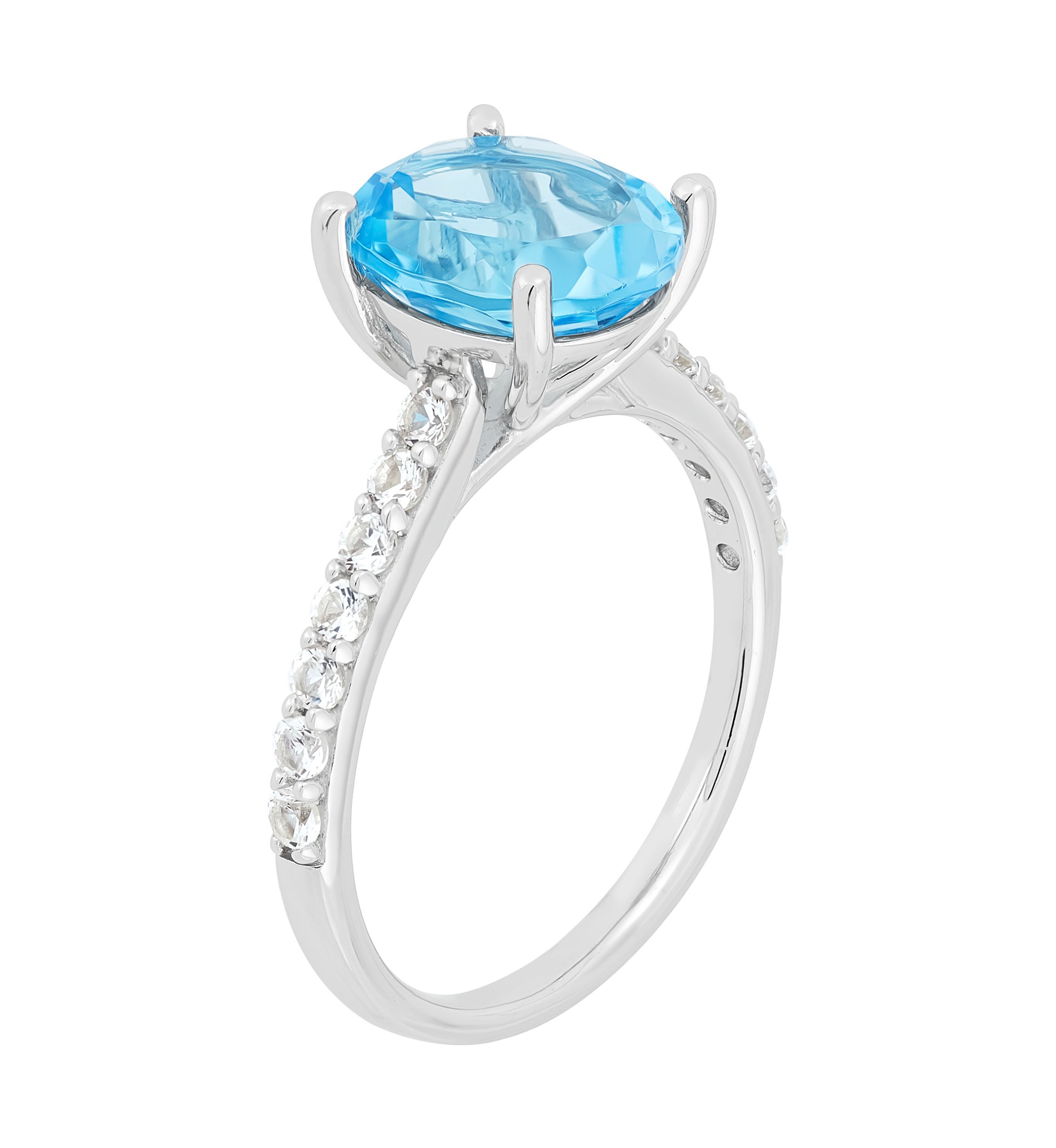 Swiss Blue Topaz and Lab Grown White Sapphire Ring in Sterling Silver
