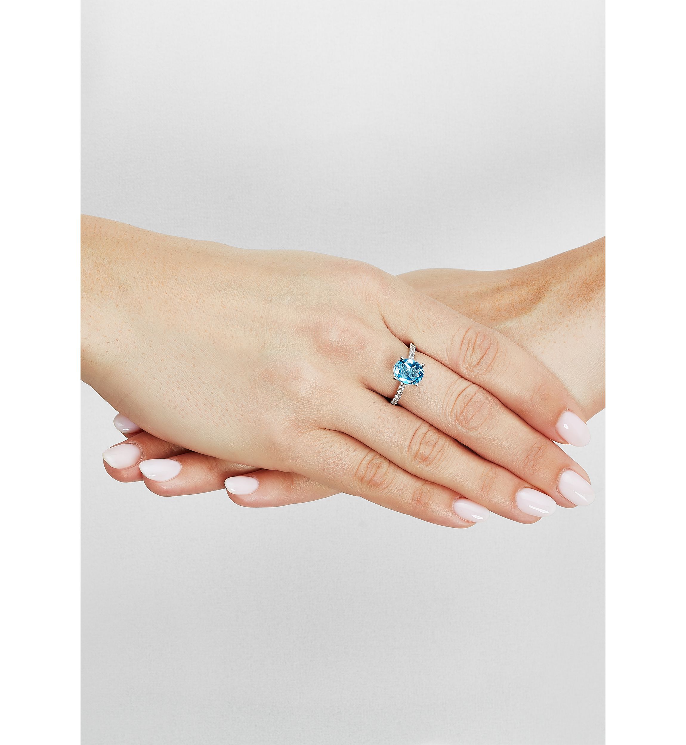 Swiss Blue Topaz and Lab Grown White Sapphire Ring in Sterling Silver