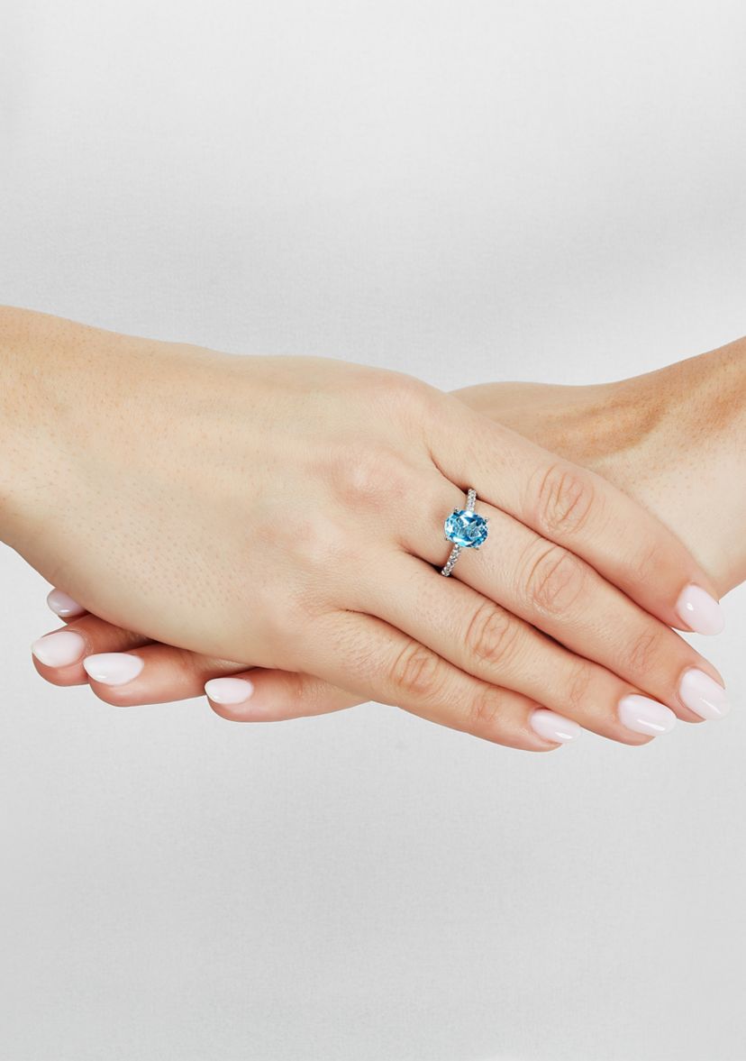 Swiss Blue Topaz and Lab Grown White Sapphire Ring in Sterling Silver