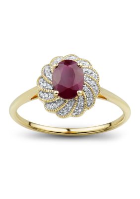 Belk & Co 1/10 Ct. T.w. Diamond And Ruby Ring In 14K Yellow Gold