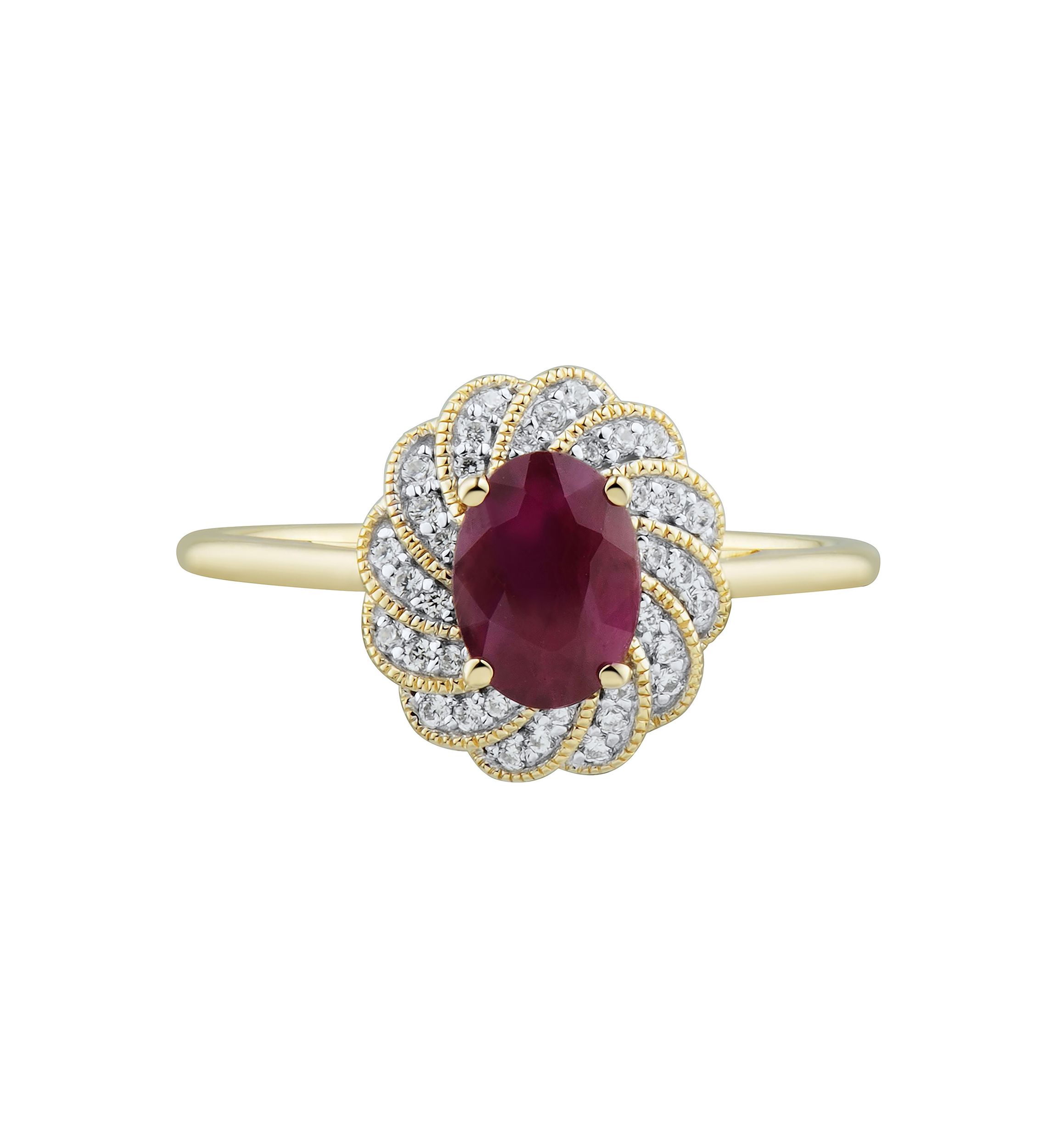 1/10 ct. t.w. Diamond and Ruby Ring in 14K Yellow Gold