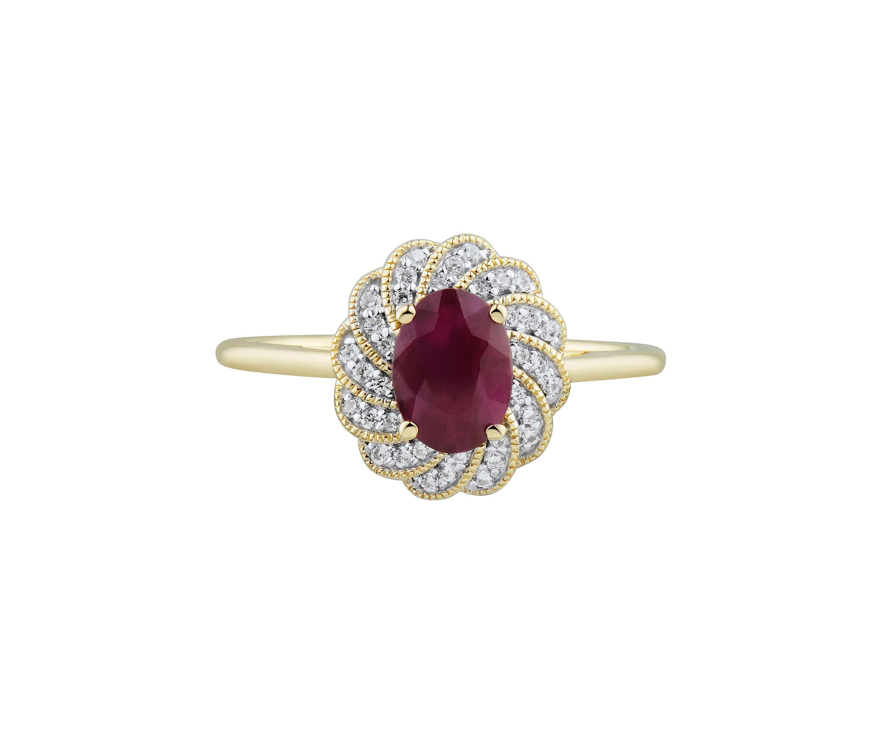 1/10 ct. t.w. Diamond and Ruby Ring in 14K Yellow Gold