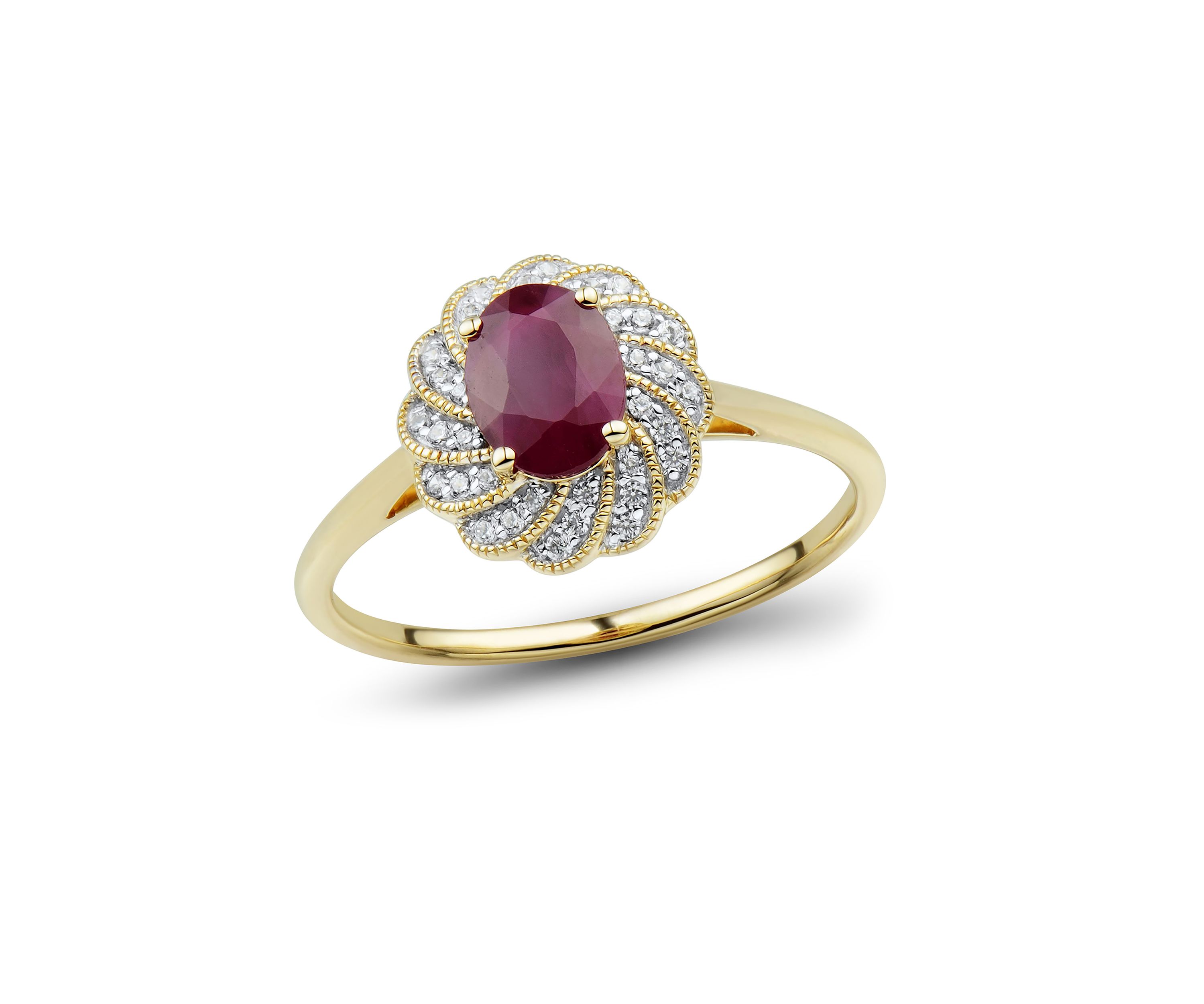 1/10 ct. t.w. Diamond and Ruby Ring in 14K Yellow Gold
