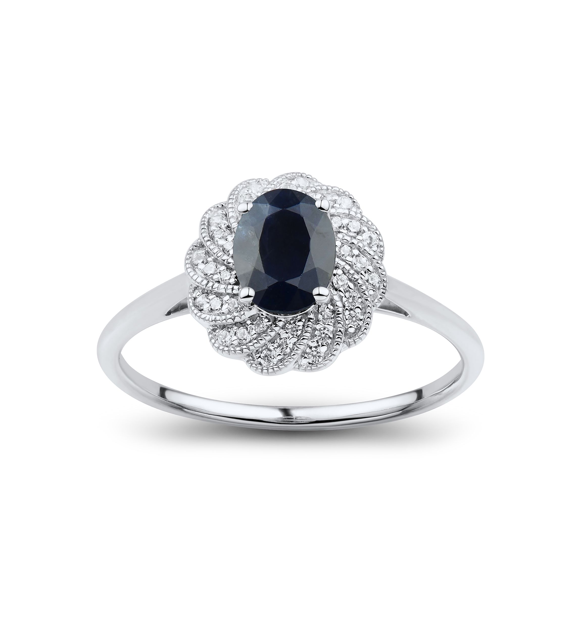 1/10 ct. t.w. Diamond and Sapphire Ring in 14K White Gold