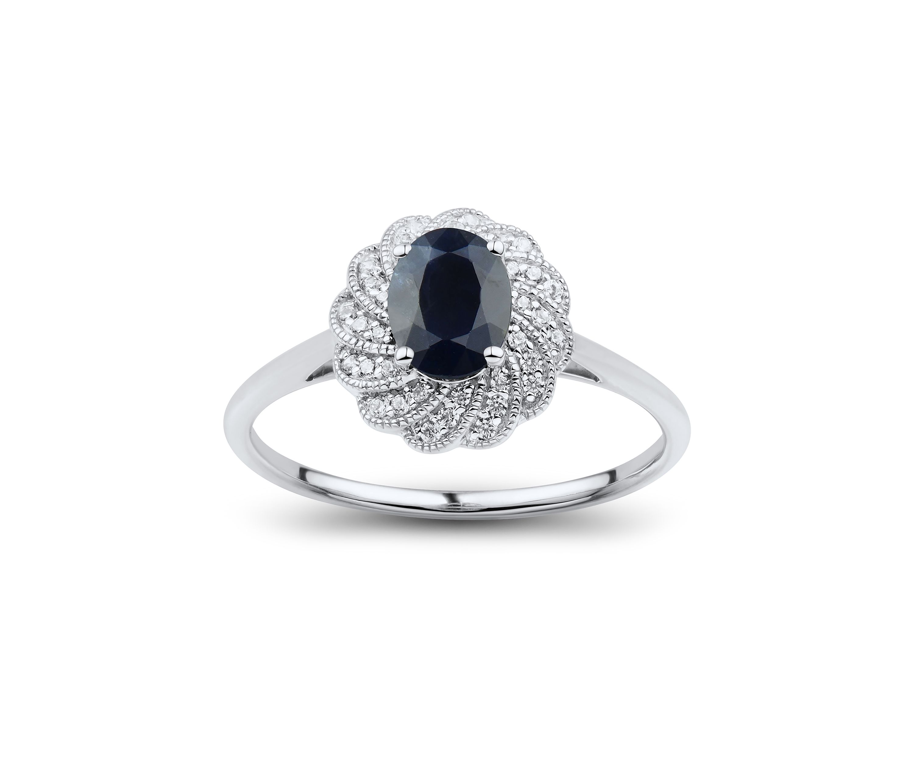 1/10 ct. t.w. Diamond and Sapphire Ring in 14K White Gold