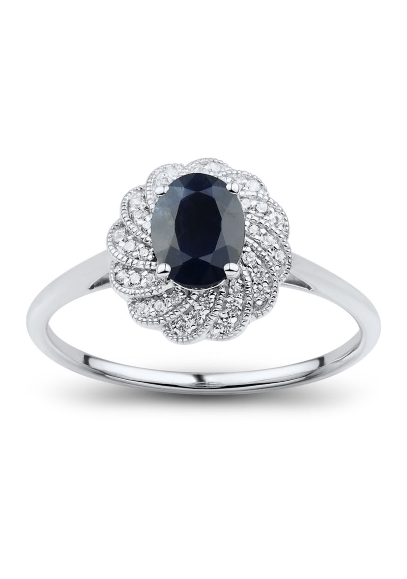 1/10 ct. t.w. Diamond and Sapphire Ring in 14K White Gold