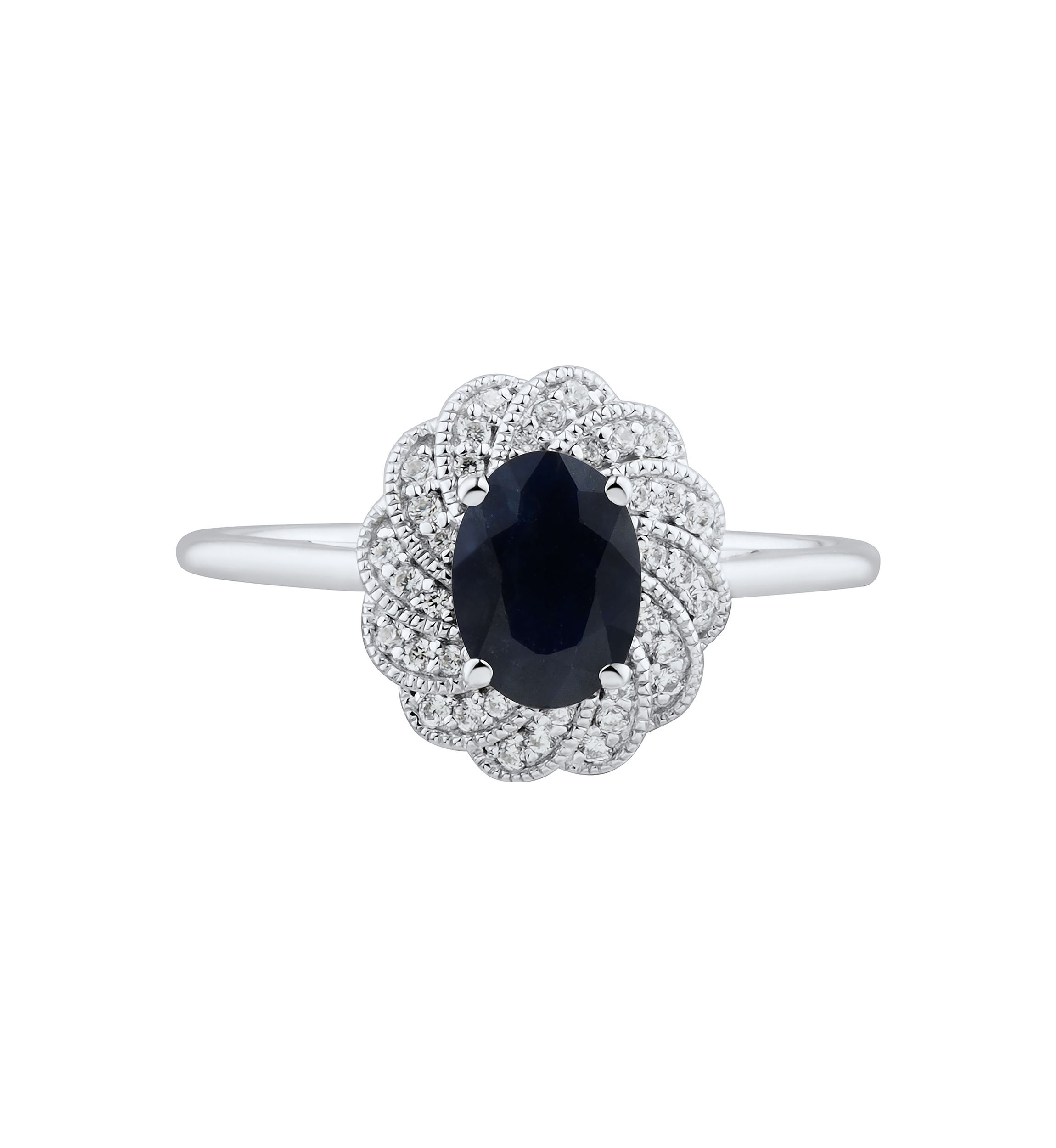 1/10 ct. t.w. Diamond and Sapphire Ring in 14K White Gold