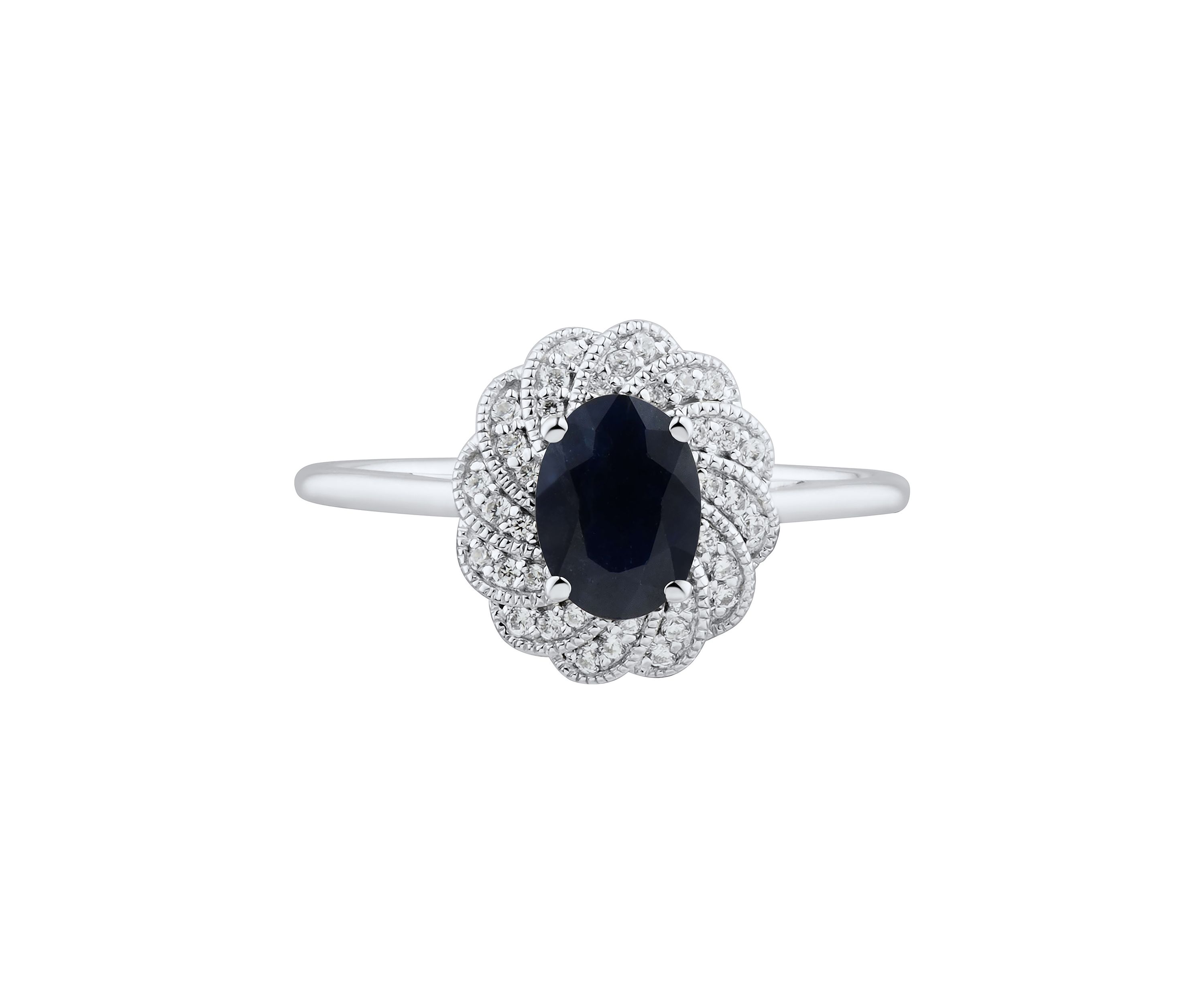1/10 ct. t.w. Diamond and Sapphire Ring in 14K White Gold