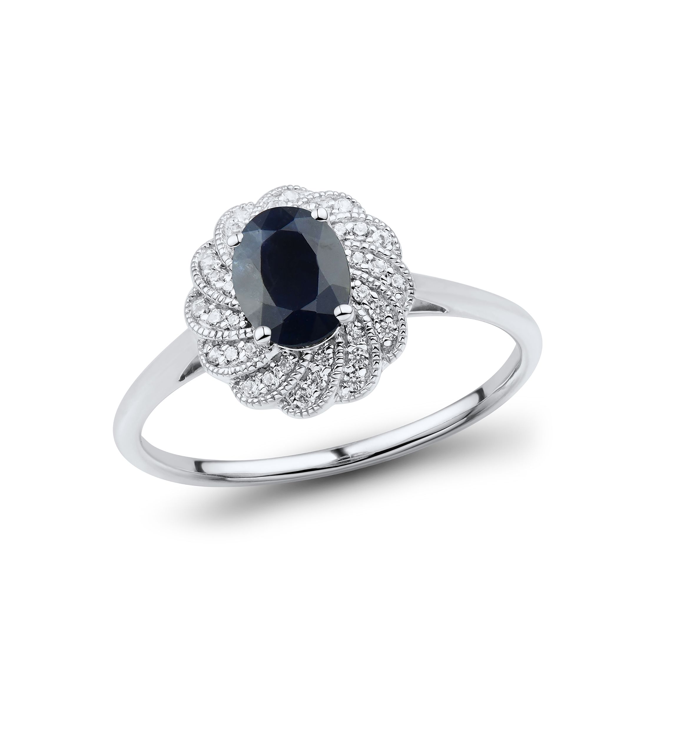 1/10 ct. t.w. Diamond and Sapphire Ring in 14K White Gold