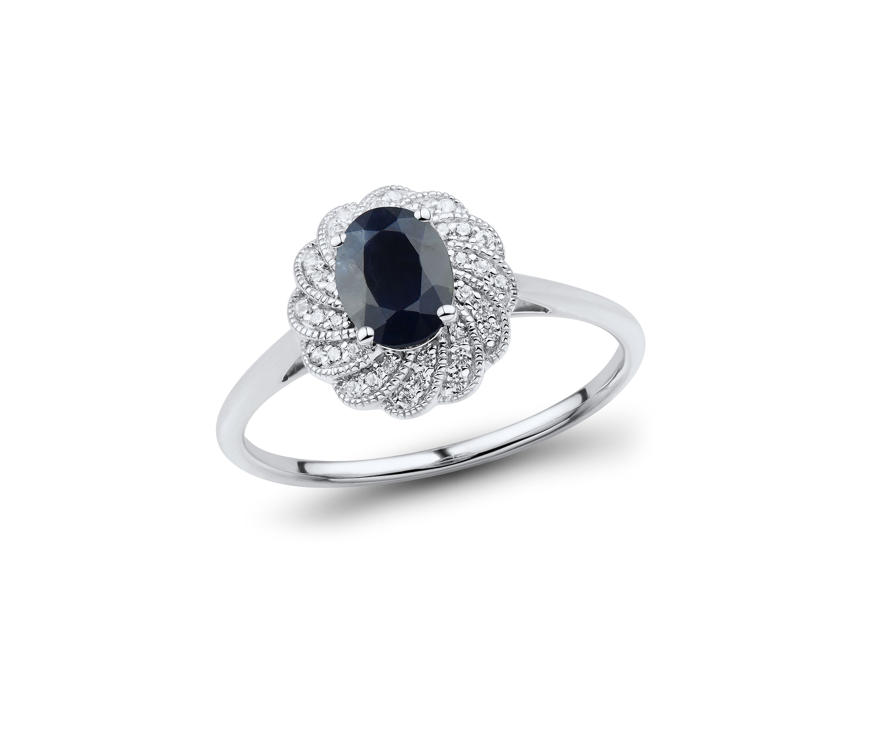 1/10 ct. t.w. Diamond and Sapphire Ring in 14K White Gold