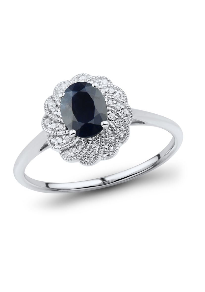 1/10 ct. t.w. Diamond and Sapphire Ring in 14K White Gold