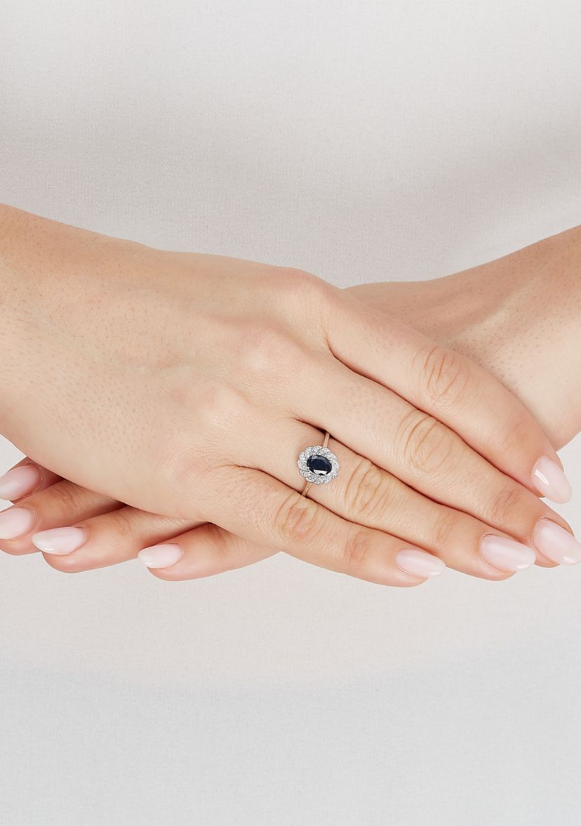 1/10 ct. t.w. Diamond and Sapphire Ring in 14K White Gold
