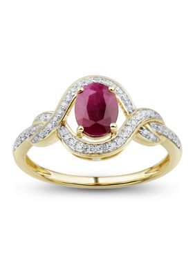 Belk & Co 1/6 Ct. T.w. Diamond And Ruby Ring In 14K Yellow Gold