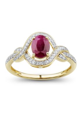 Belk & Co 1/6 ct. t.w. Diamond and Ruby Ring in 14K Yellow Gold, 7 -  0729367815972