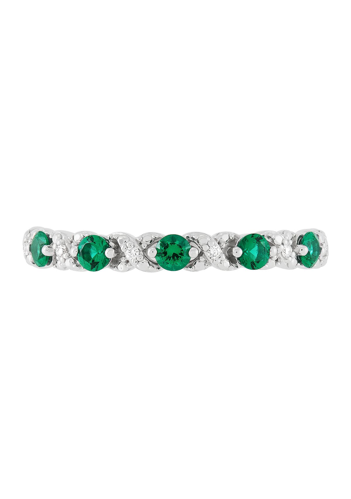Lab Grown Diamond and Lab Grown Emerald Band Ring in 14K White Gold