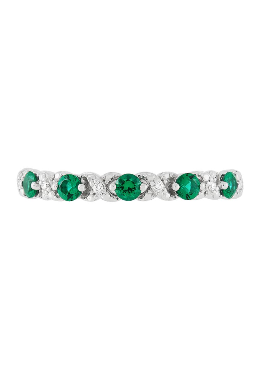 Lab Grown Diamond and Lab Grown Emerald Band Ring in 14K White Gold