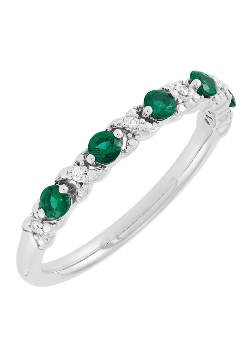 Lab Grown Diamond and Lab Grown Emerald Band Ring in 14K White Gold