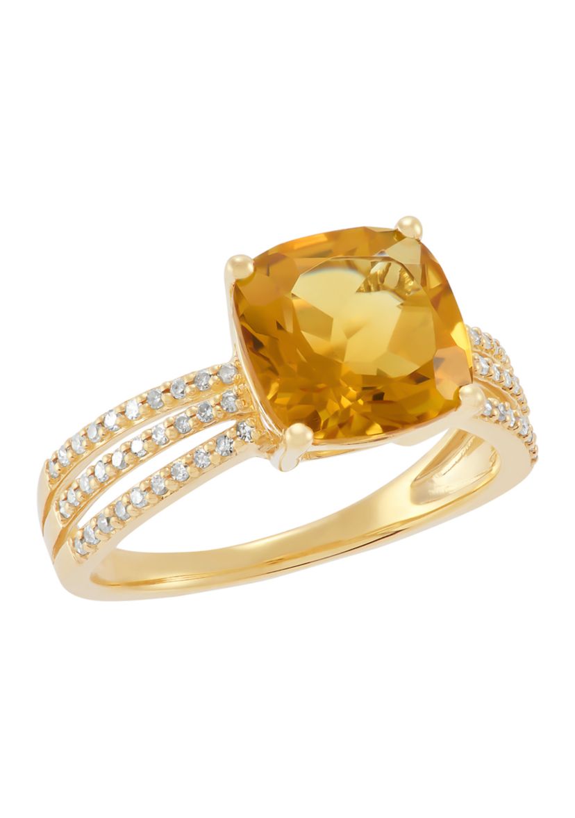 1/5 ct. t.w. Diamond and Citrine Ring in 10K Yellow Gold