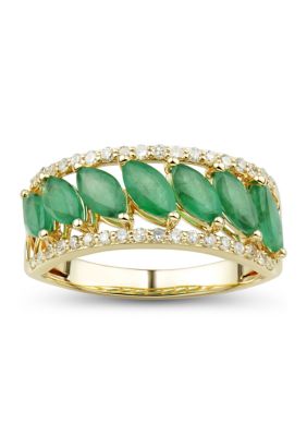 Belk & Co 1/4 ct. t.w. Diamond and Emerald Ring in 10K Yellow Gold