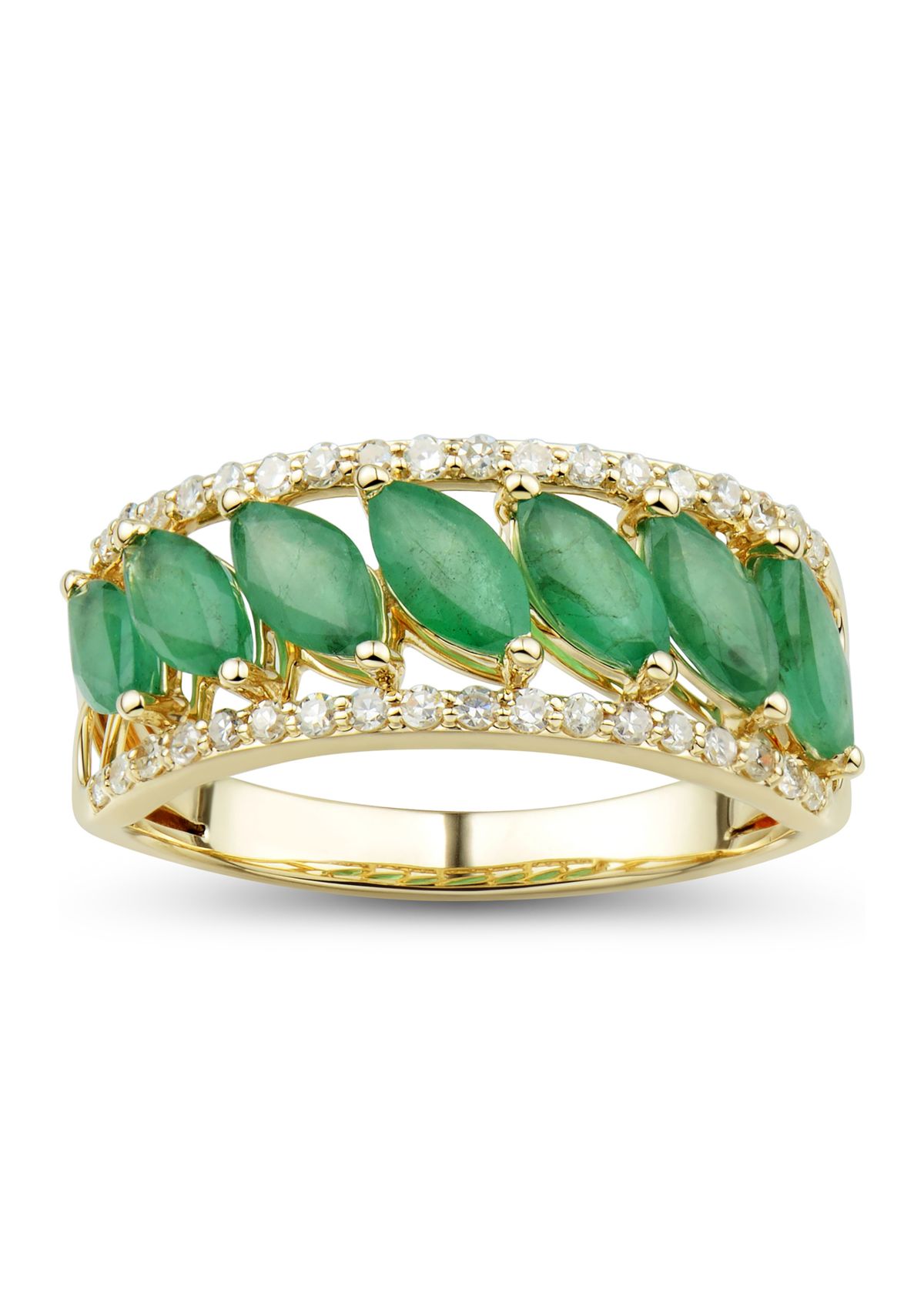 1/4 ct. t.w. Diamond and Emerald Ring in 10K Yellow Gold