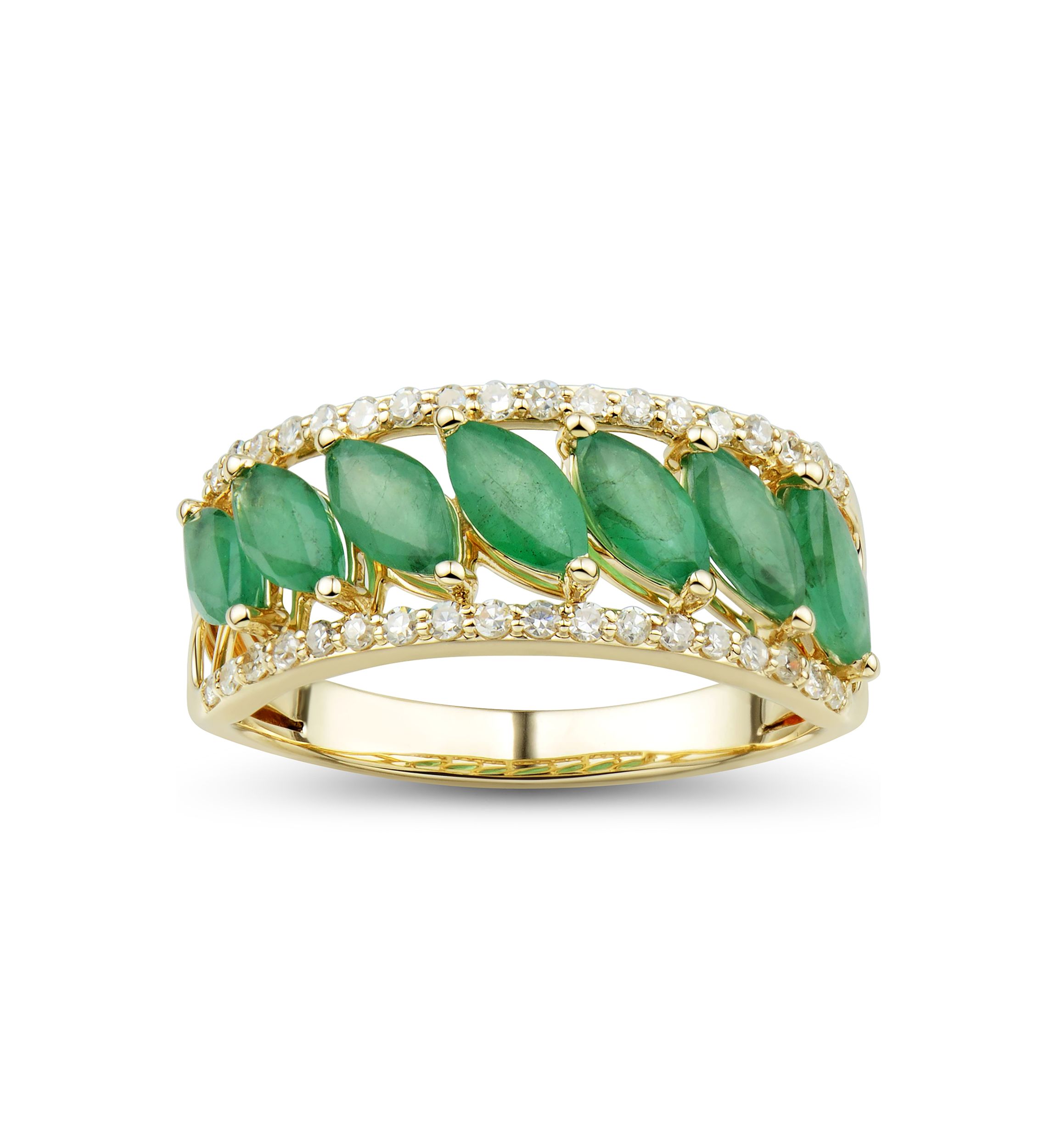 1/4 ct. t.w. Diamond and Emerald Ring in 10K Yellow Gold