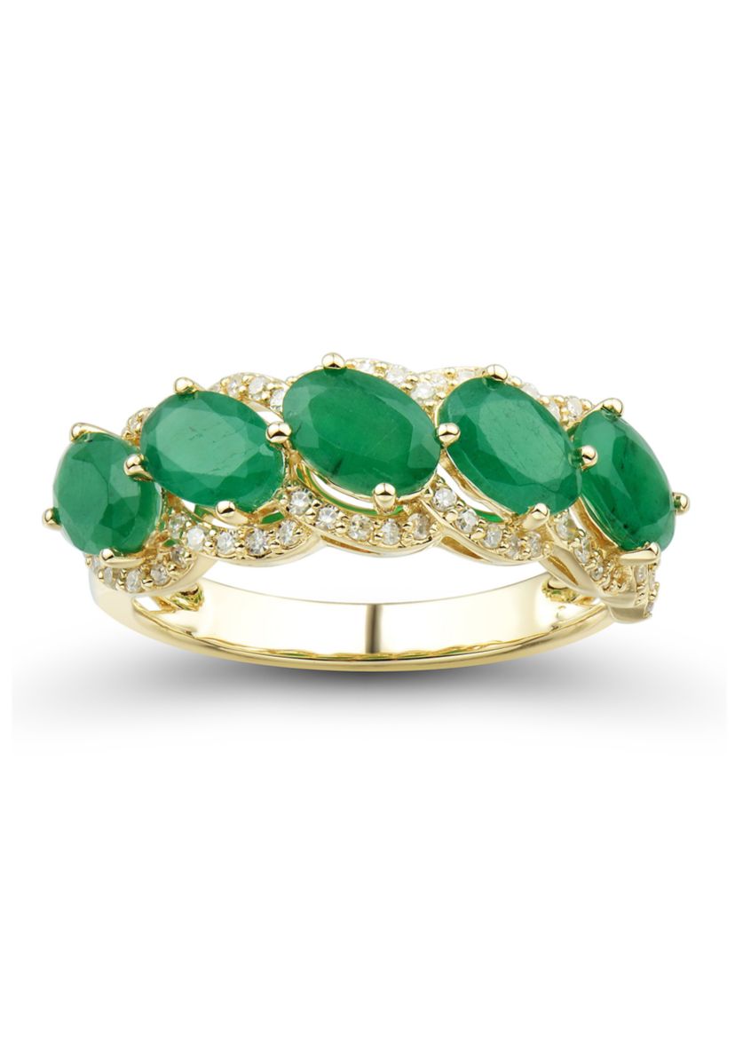   1/4 ct. t.w. Diamond and Emerald Ring in 10K Yellow Gold