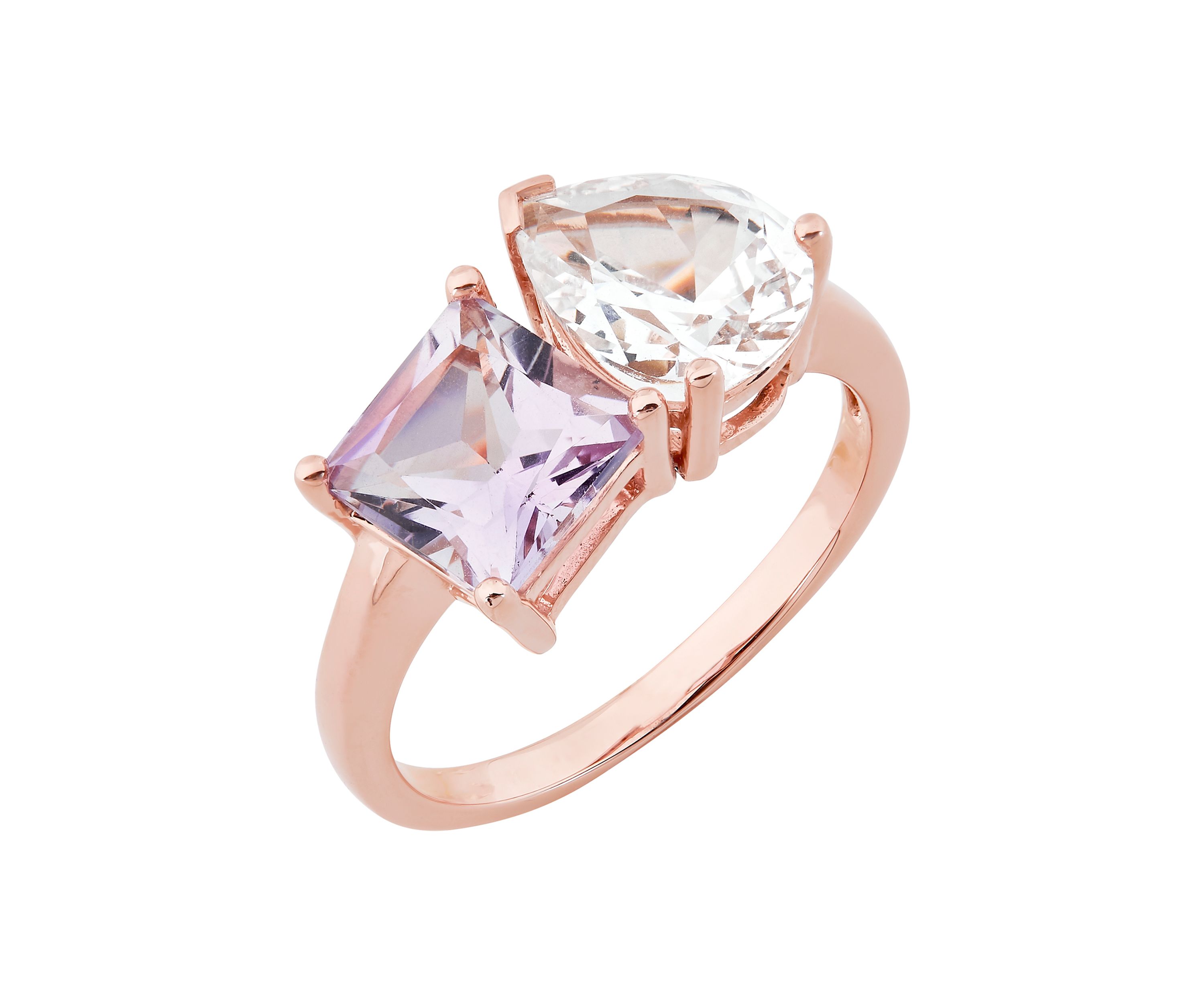 Pink Amethyst and Created White Sapphire Ring in 10K Rose Gold