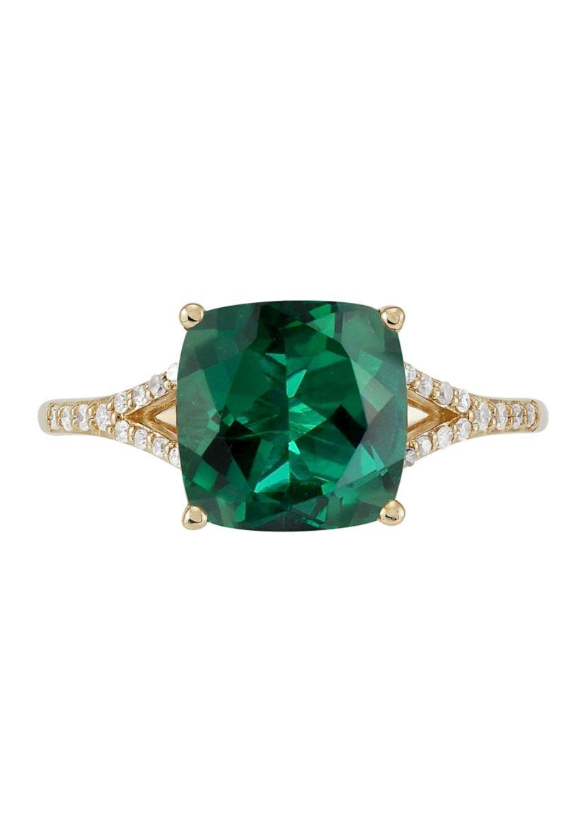 1/10 ct. t.w. Diamond and Lab Created Emerald Ring in 10K Yellow Gold