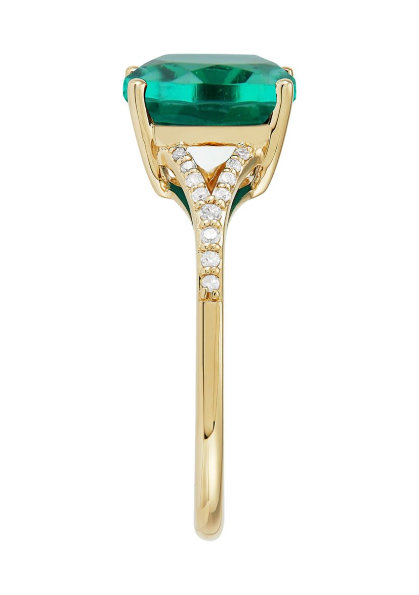 1/10 ct. t.w. Diamond and Lab Created Emerald Ring in 10K Yellow Gold
