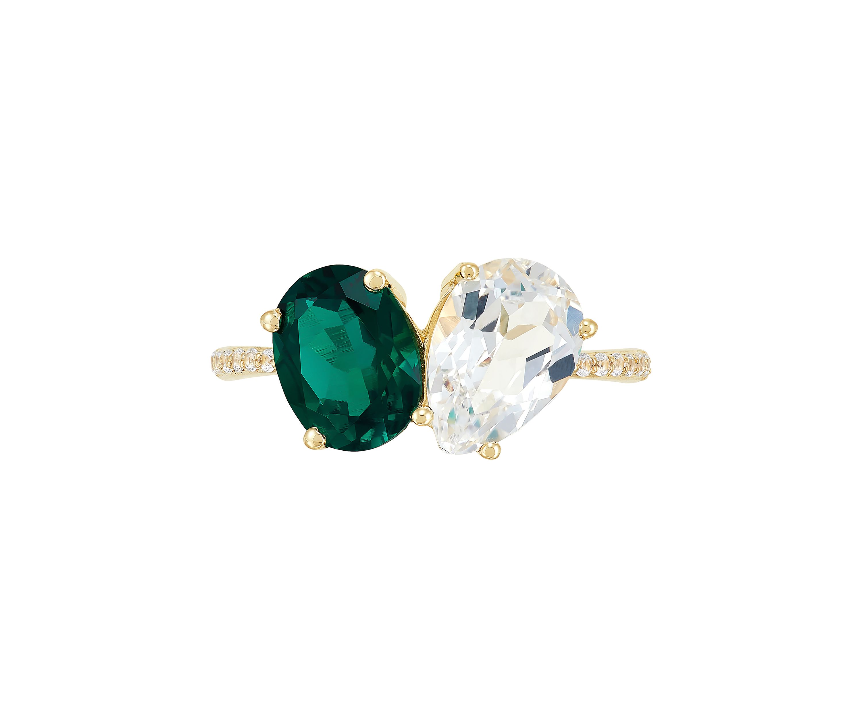Created Emerald and Created White Sapphire Ring in 10K Yellow Gold