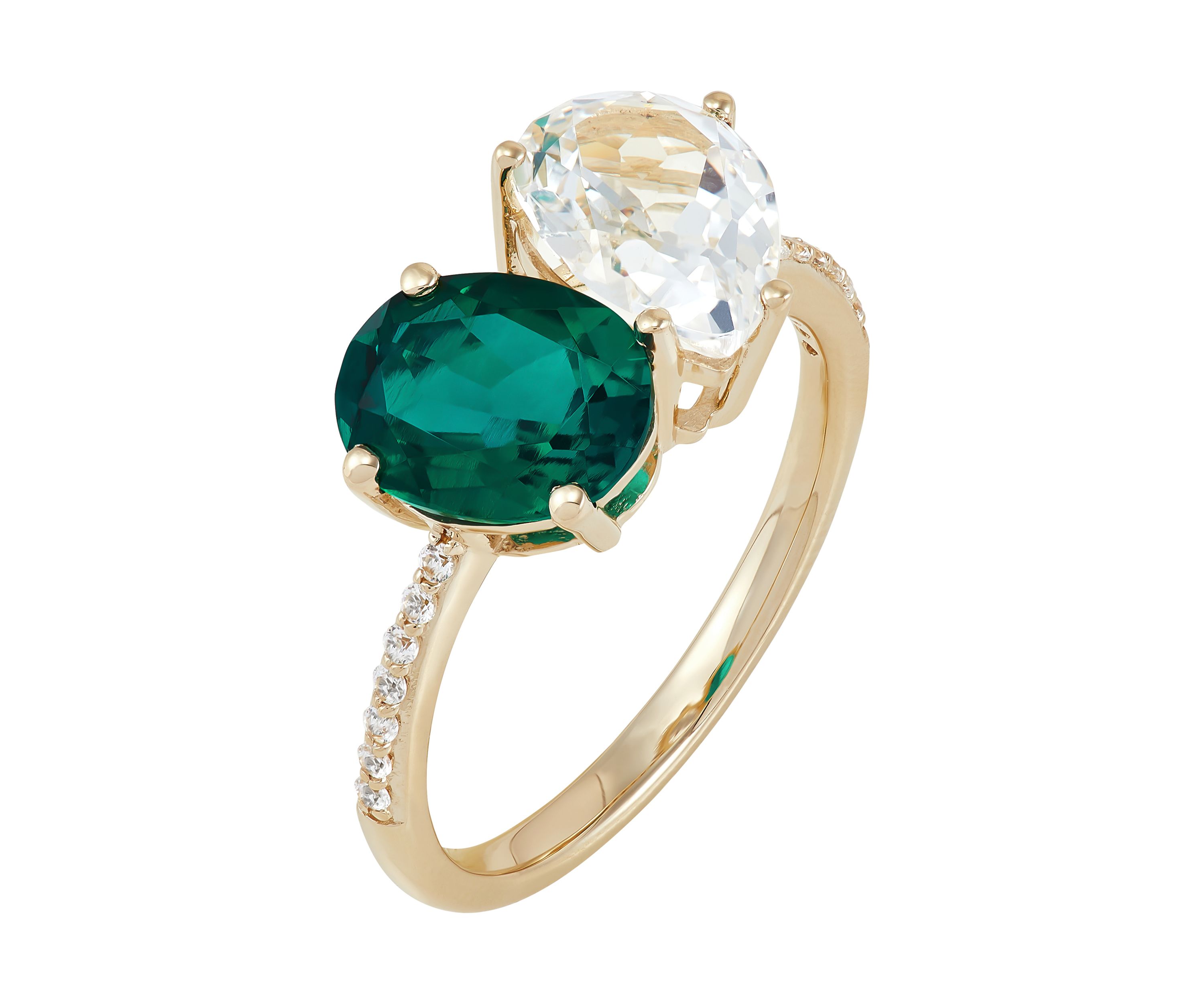 Created Emerald and Created White Sapphire Ring in 10K Yellow Gold