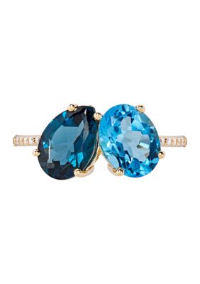 Belk & Co 1/10 ct. t.w. Diamond and Swiss Blue Topaz and London Blue Topaz Ring in 10K Yellow Gold -  5400453CA2153X1A7AG0