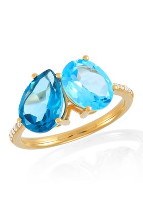 Belk & Co Diamond Accent and Swiss Blue Topaz and London Blue Topaz Ring in 14K Yellow Gold