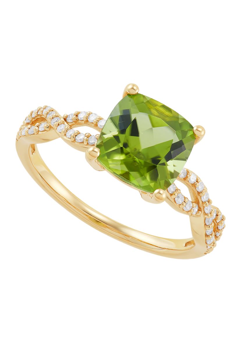 1/6 ct. t.w. Diamond and Peridot Ring in 10K Yellow Gold