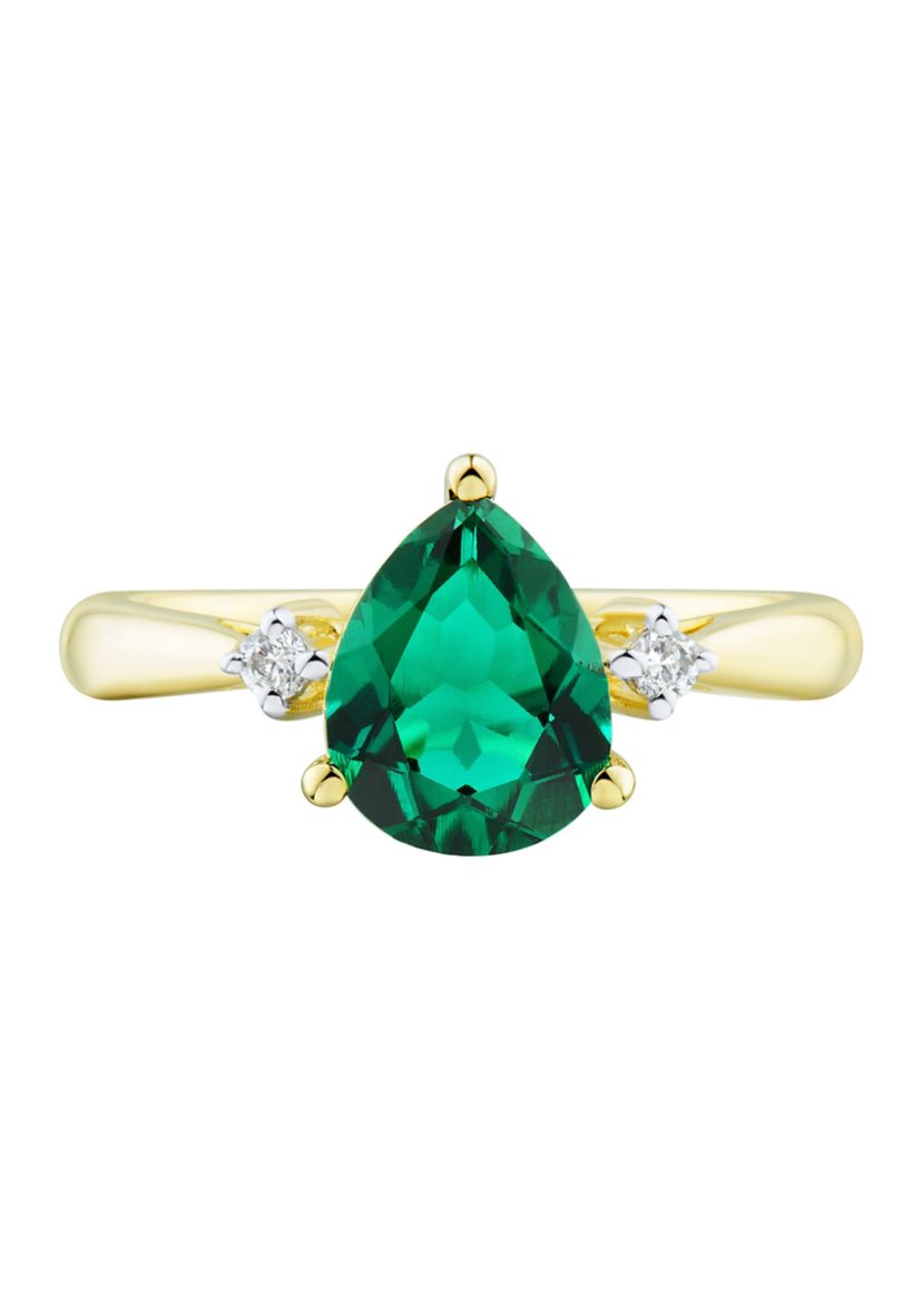Lab Created Emerald and White Sapphire Ring in 10K Yellow Gold