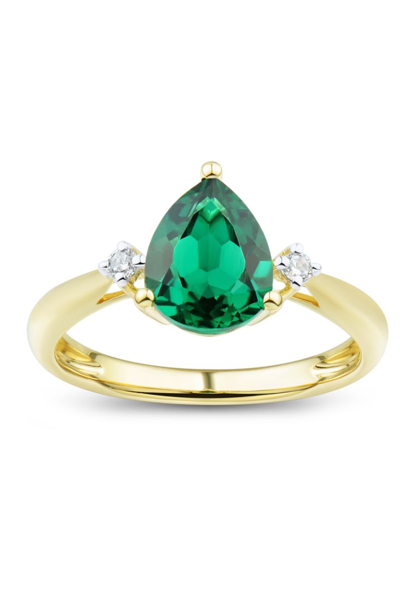 Lab Created Emerald and White Sapphire Ring in 10K Yellow Gold
