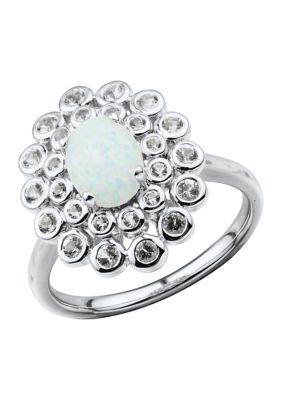 Belk & Co Lab Created Opal and White Topaz Ring in Sterling Silver, 7