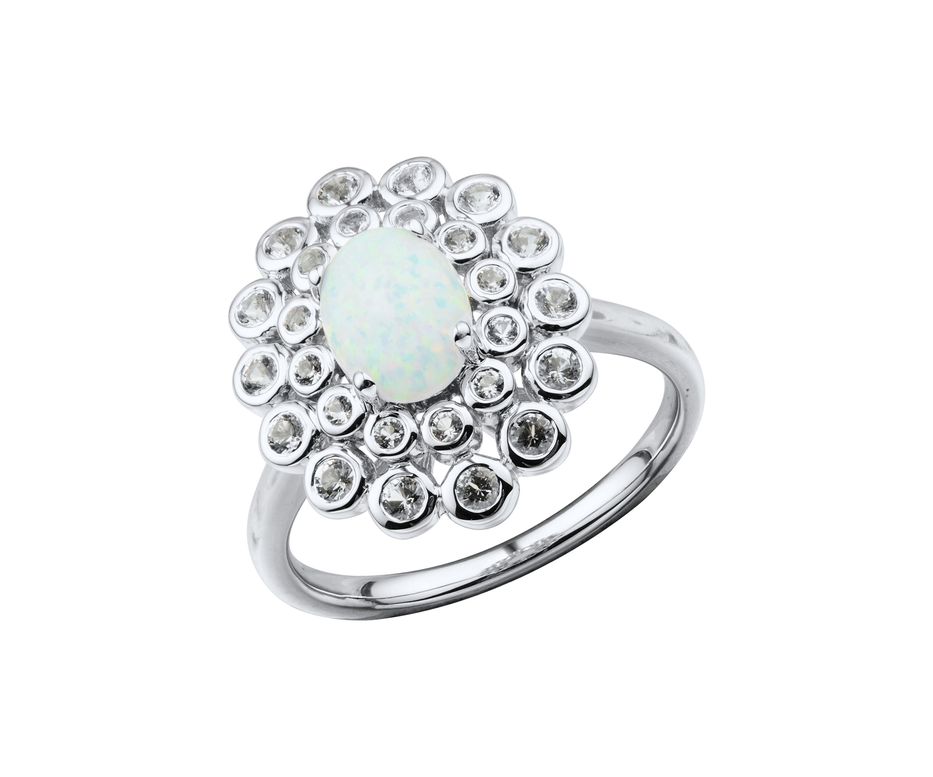 Lab Created Opal and White Topaz Ring in Sterling Silver