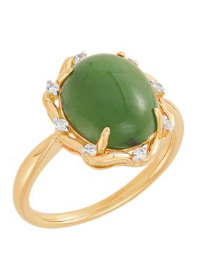 Belk & Co Jade and Created White Sapphire Ring in 10K Yellow Gold