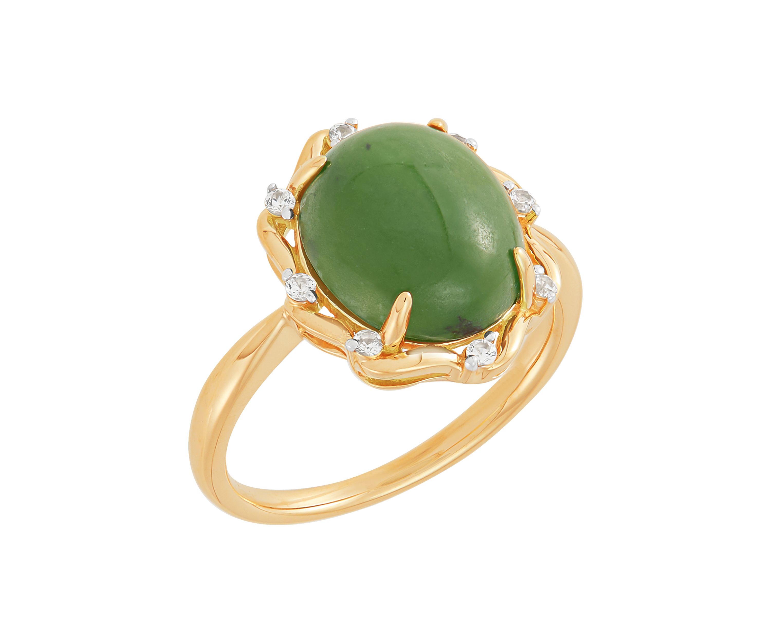 Belk & Co. Jade and Created White Sapphire Ring in 10K Yellow Gold | Belk