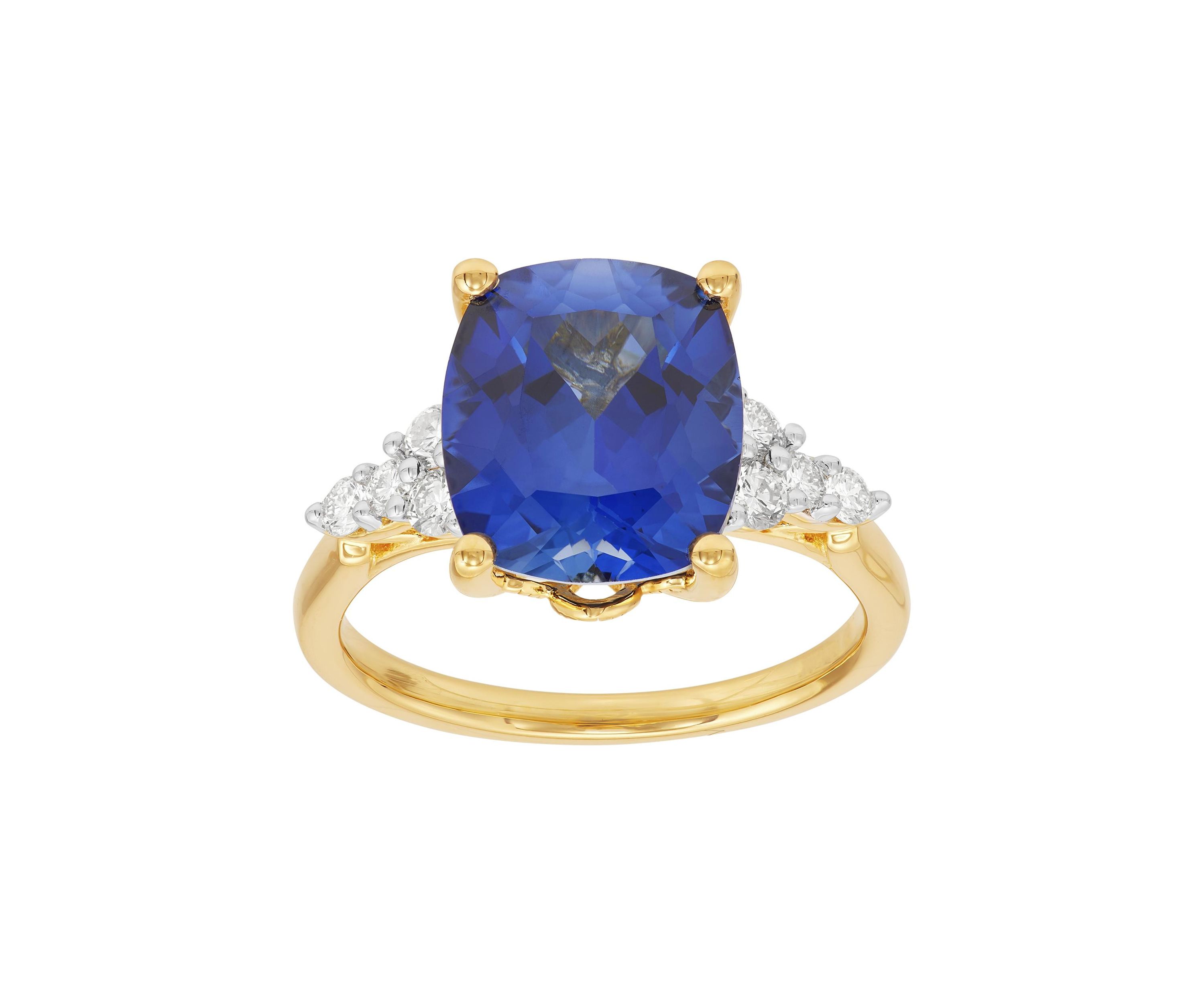 1/3 ct. t.w. Lab Grown Diamond and Lab Grown Sapphire Ring - Gold Over Silver