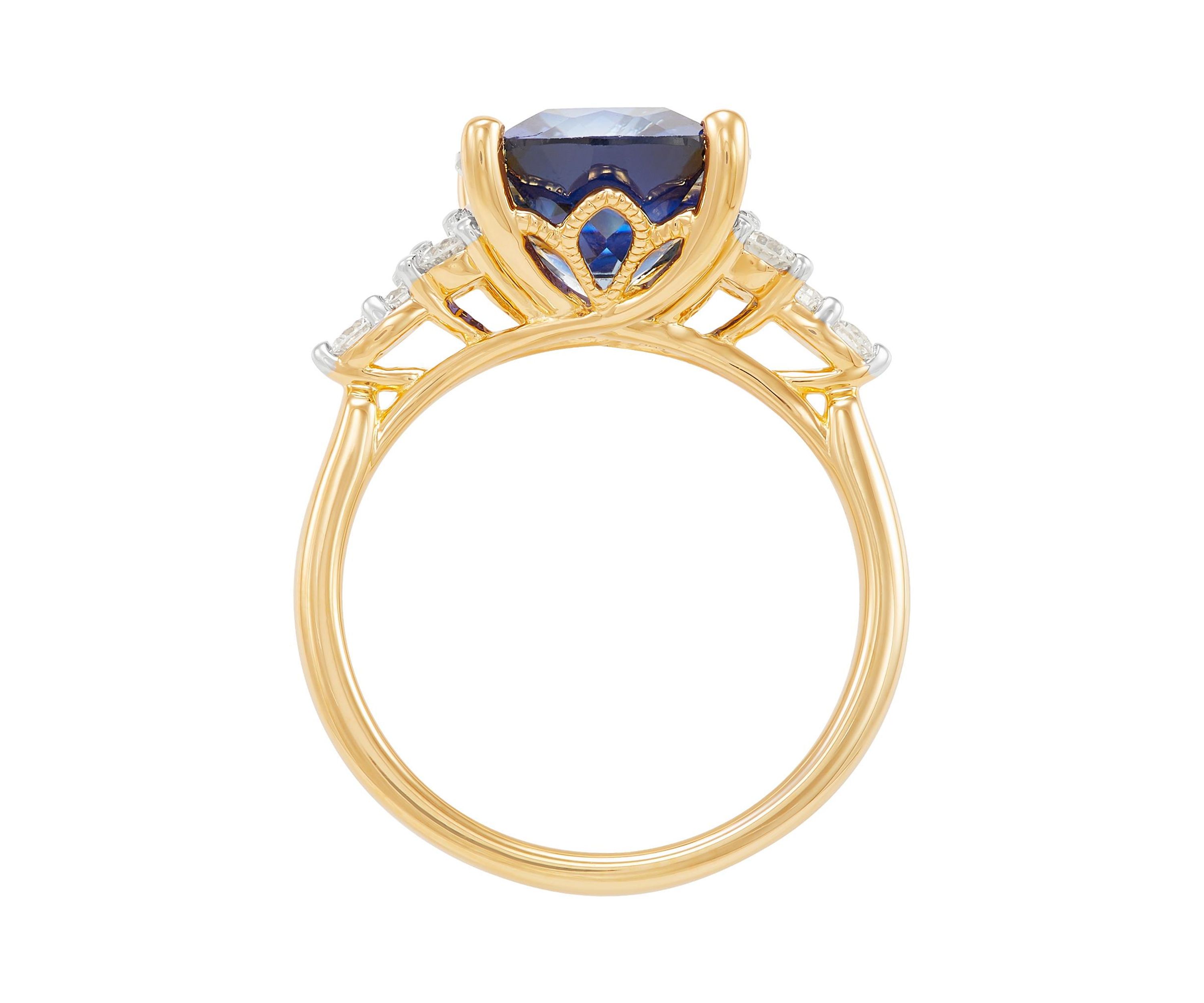 1/3 ct. t.w. Lab Grown Diamond and Lab Grown Sapphire Ring - Gold Over Silver