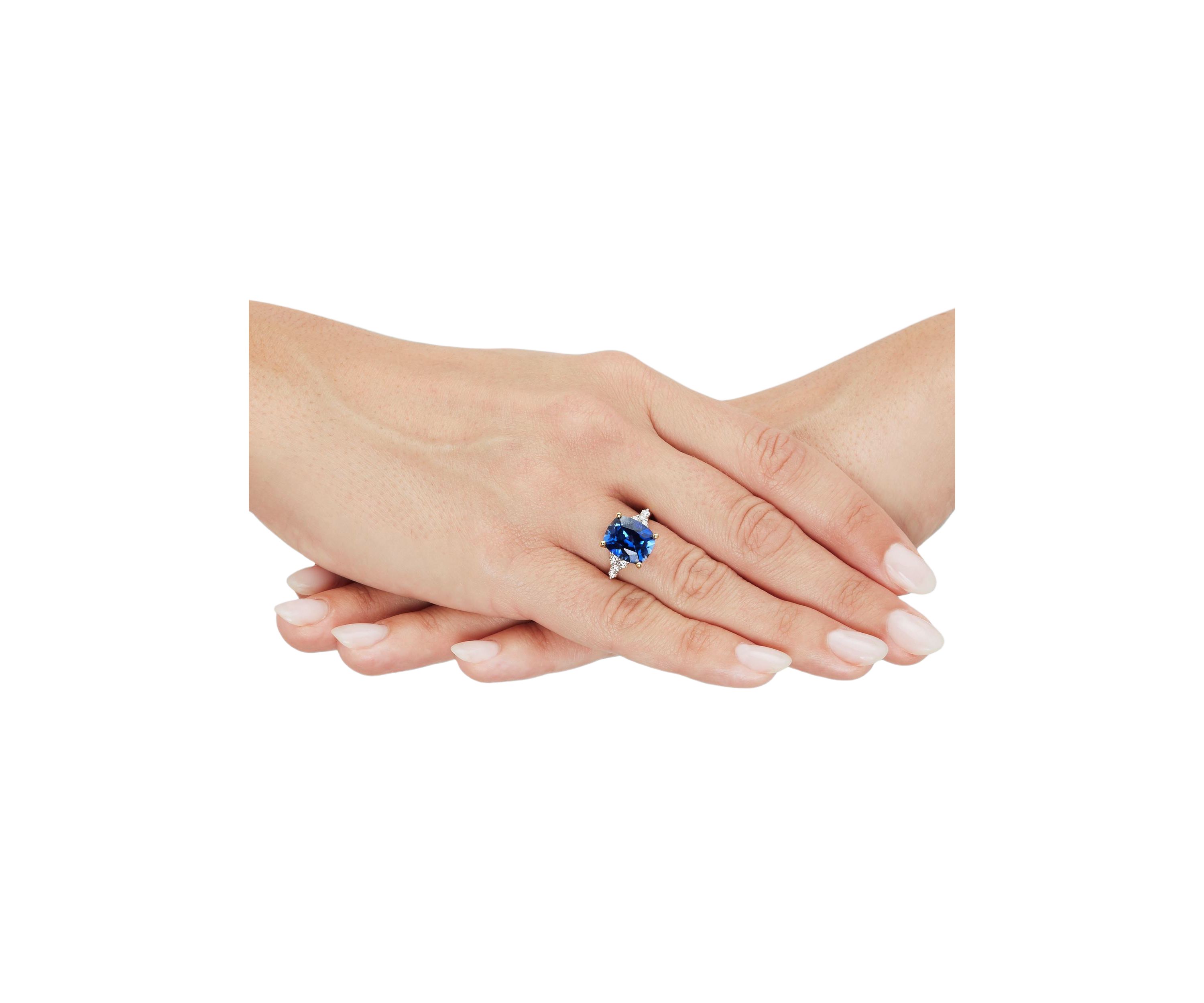 1/3 ct. t.w. Lab Grown Diamond and Lab Grown Sapphire Ring - Gold Over Silver