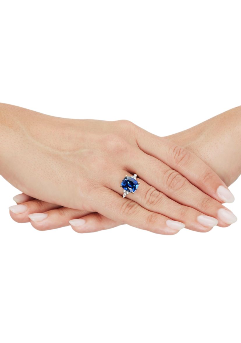 1/3 ct. t.w. Lab Grown Diamond and Lab Grown Sapphire Ring - Gold Over Silver